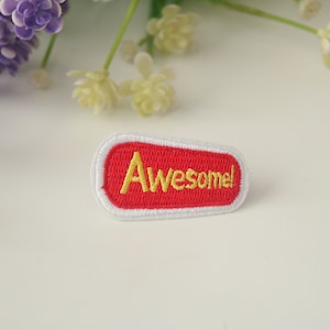awesome patch, word patch, iron on patch, embroidered patch, funny patch, cool patch, for vest, for tote bag