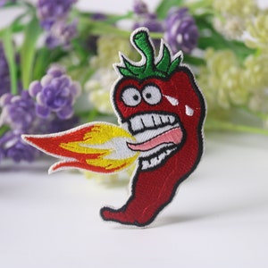 hot chili patch, red chili patch, iron on patch, embroidered patch, funny patch, cool patch, for vest, for tote bag