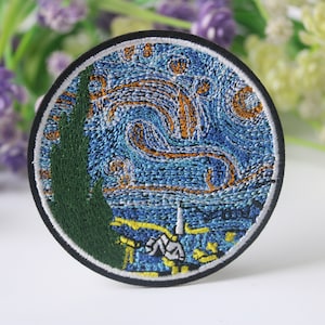 Van Gogh patch,  The starry Night patch, iron on patch, embroidered patch, funny patch, cool patch, for vest, for tote bag