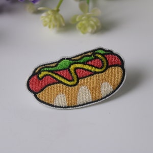hot dog patch, iron on patch, embroidered patch, funny patch, cool patch, for vest, for tote bag