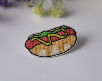 hot dog patch, iron on patch, embroidered patch, funny patch, cool patch, for vest, for tote bag
