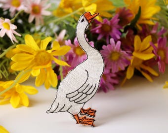 gorgeous white goose patch, cute, iron on patch, embroidered patch, funny patch, cool patch