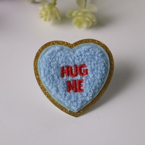 Kram mig-lapp, blå chenille-hjärtlapp, stryklapp, broderad lapp, rolig lapp, cool lapp, för väst, för tygväska