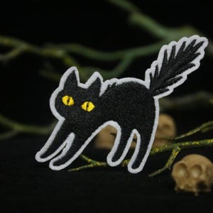 black cat, raising hair patch, Halloween, iron on patch, embroidered patch, funny patch, cool patch, for vest, for tote bag