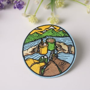camping patch, drinking outdoor patch, iron on patch, embroidered patch, funny patch, cool patch, for vest, for tote bag