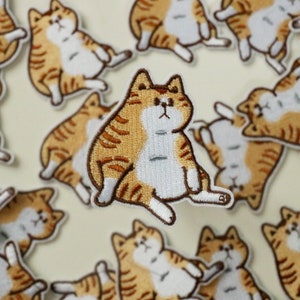 lazy fat tabby cat patch, iron on patch, embroidered patch, funny patch, cool patch