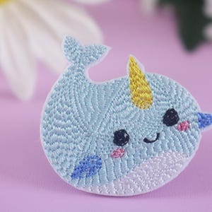 cute narwal patch, whale patch, cute, unicorn, iron on patch, embroidered patch, funny patch, cool patch