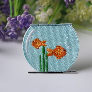 fish tank patch, goldfish patch, iron on patch, embroidered patch, funny patch, cool patch, for vest, for tote bag