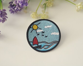 zeilpatch, avonturenpatch, zeegolfpatch, opstrijkbare patch, geborduurde patch, grappige patch, coole patch, voor vest, voor draagtas