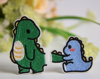 Conjunto de 2 patches fofos de dinossauro, patch "dinossauro perdeu o rabo", patch termocolante, patch bordado, patch divertido, patch estiloso