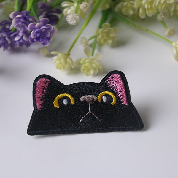 black cat patch, cute, iron on patch, embroidered patch, funny patch, cool patch, for vest, for tote bag