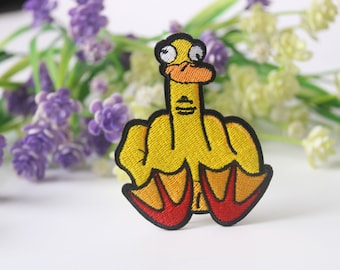 middle finger yellow duck patch, iron on patch, embroidered patch, funny patch, cool patch, for vest, for tote bag