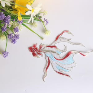 large gorgeous goldfish patch, long tail patch, iron on patch, embroidered patch, funny patch, cool patch, for vest, for tote bag