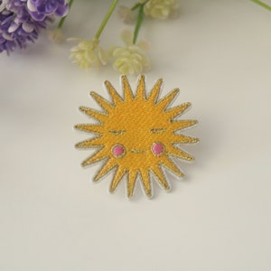 comic sun patch, cute, iron on patch, embroidered patch, funny patch, cool patch, for vest, for tote bag