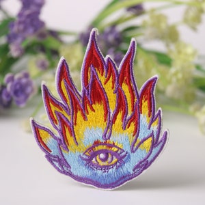 flame patch, eye patch, iron on patch, embroidered patch, funny patch, cool patch, for vest, for tote bag