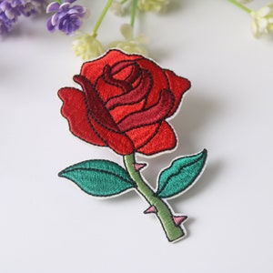 red rose patch, flower patch, iron on patch, embroidered patch, funny patch, cool patch, for vest, for tote bag