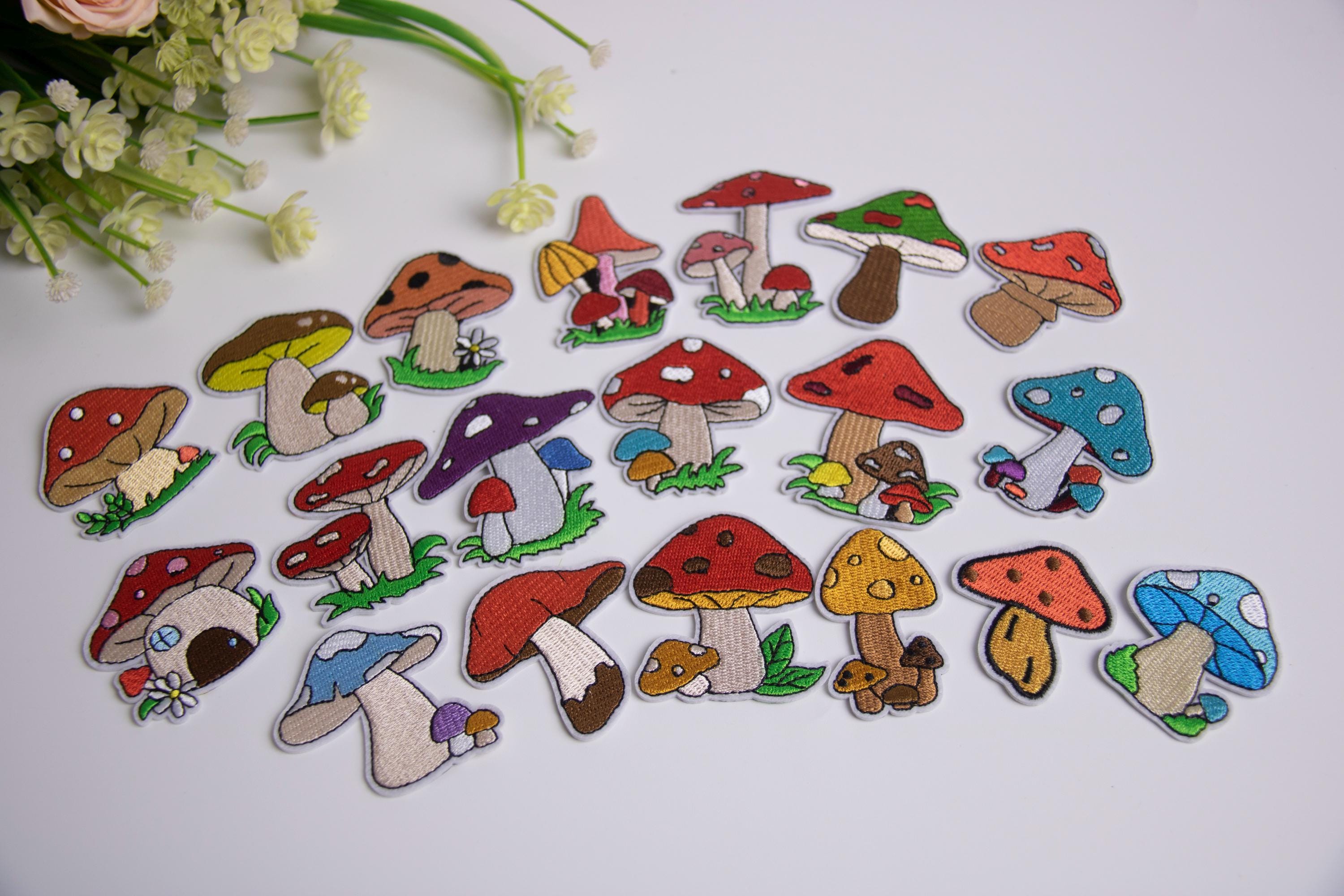 set of 19 mushrooms patch, mushrooms kingdom patch, iron on patch, embroidered patch, funny patch, cool patch