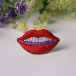 red lip patch, mouth patch, iron on patch, embroidered patch, funny patch, cool patch, for vest, for tote bag