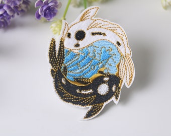 black and white koi fish patch, aesthetic patch, Tai Chi, iron on patch, embroidered patch, funny patch, cool patch, for vest, for tote bag