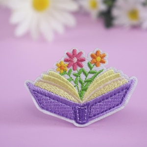 flowers in the book patch, magic book patch, reading, iron on patch, embroidered patch, funny patch, cool patch