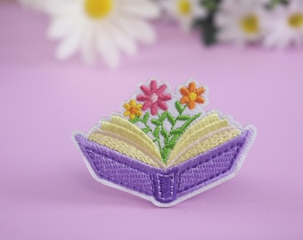 flowers in the book patch, magic book patch, reading, iron on patch, embroidered patch, funny patch, cool patch