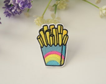 rainbow chips patch, French fries patch, iron on patch, embroidered patch, funny patch, cool patch, for vest, for tote bag