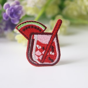 watermelon juice patch, drinks patch, fruit, iron on patch, embroidered patch, funny patch, cool patch, for vest, for tote bag
