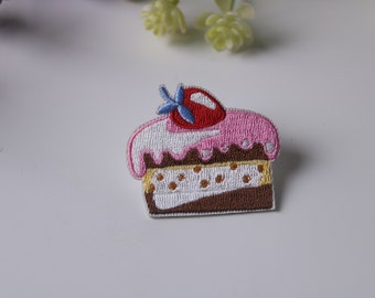 Erdbeer Kuchen Aufnäher, Bügelbild, Erdbeerkuchen, gestickter Aufnäher, Patch für Weste, Tasche, Tasche