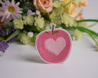 pink Apfel Aufnäher, pink Herz Patch, Aufnäher zum aufbügeln, gestickter Patch, lustiger Patch, coole Patch