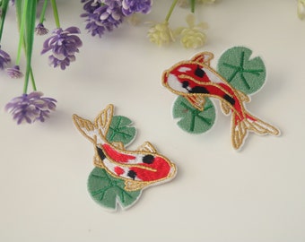 a pair of koi fish patches, fish patch, iron on patch, embroidered patch, funny patch, cool patch, for vest, for tote bag