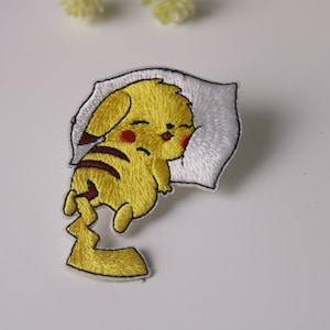 sleeping Pikachu patch, iron on patch, embroidered patch, funny patch, cool patch, for vest, for tote bag