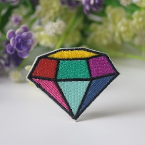 rainbow diamond patch, iron on patch, embroidered patch, funny patch, cool patch, for vest, for tote bag