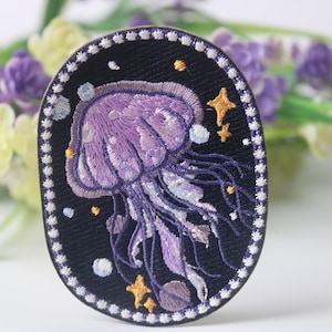 gorgeous stick on jellyfish patch, iron on patch, embroidered patch, funny patch, cool patch, for vest, for tote bag