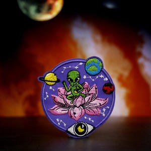 Alien patch, lotus patch, galaxy patch, iron on patch, embroidered patch, funny patch, cool patch, for vest, for tote bag