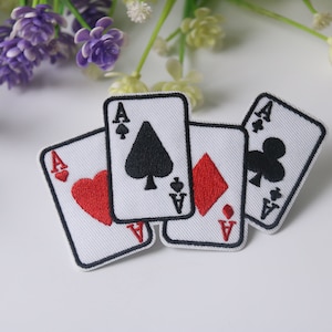 4 aces patch, poker patch, iron on patch, embroidered patch, funny patch, cool patch, for vest, for tote bag