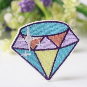rainbow diamond patch, shine, iron on patch, embroidered patch, funny patch, cool patch, for vest, for tote bag