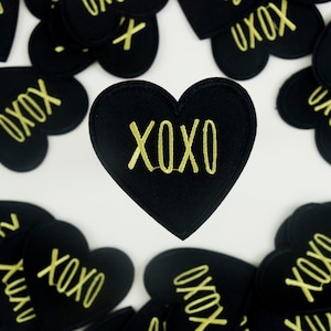 XOXO patch, black heart patch, iron on patch, embroidered patch, funny patch, cool patch