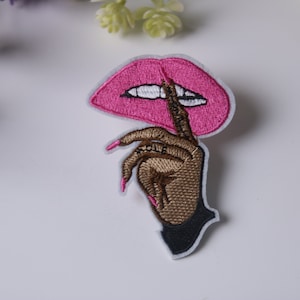 be quiet patch, Shush patch, lip, iron on patch, embroidered patch, funny patch, cool patch, for vest, for tote bag