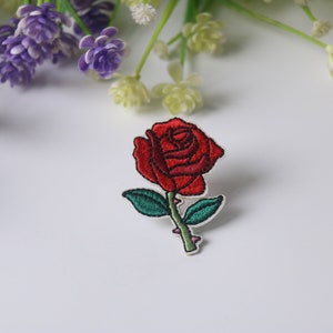 red rose patch, flower patch, iron on patch, embroidered patch, funny patch, cool patch, for vest, for tote bag