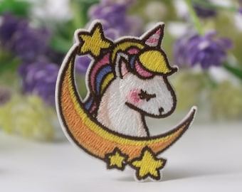 stick on baby unicorn on the moon patch, for kid, iron on patch, embroidered patch, funny patch, cool patch, for vest, for tote bag