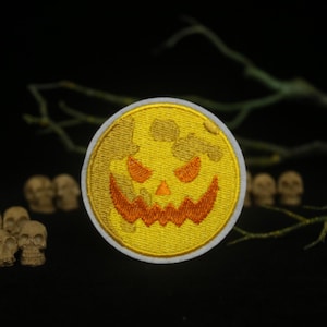 evil moon patch, pumpkin patch, for Halloween, iron on patch, embroidered patch, funny patch, cool patch, for vest, for tote bag