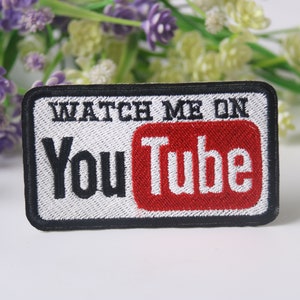 watch me on YouTube patch, phrase patch, iron on patch, embroidered patch, funny patch, cool patch, for vest, for tote bag