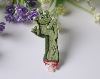 zombie's hand patch, iron on patch, embroidered patch, funny patch, cool patch, for vest, for tote bag