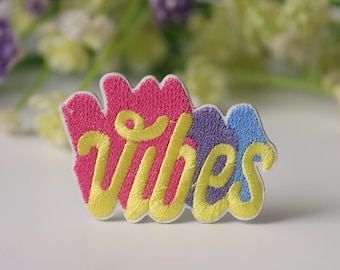vibes patch,  word patch, iron on patch, embroidered patch, funny patch, cool patch, for vest, for tote bag