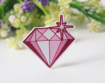pink diamond patch, ruby patch, iron on patch, embroidered patch, funny patch, cool patch, for vest, for tote bag