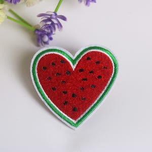 heart shape watermelon patch, fruit patch, iron on patch, embroidered patch, funny patch, cool patch, for vest, for tote bag