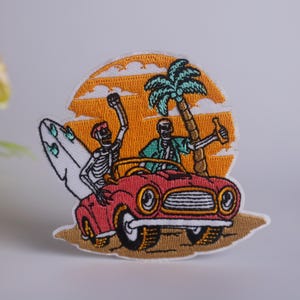 skeleton patch, beach, surfing patch, holiday patch, iron on patch, embroidered patch, funny patch, cool patch