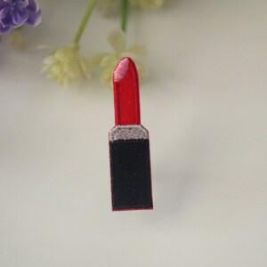 tiny lipstick patch, red, makeup, iron on patch, embroidered patch, funny patch, cool patch, for vest, for tote bag
