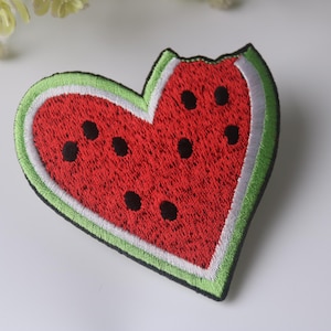 heart shape watermelon patch, fruit patch, iron on patch, embroidered patch, funny patch, cool patch, for vest, for tote bag