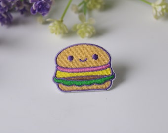 comic burger patch, cheese burger patch, iron on patch, embroidered patch, funny patch, cool patch, for vest, for tote bag